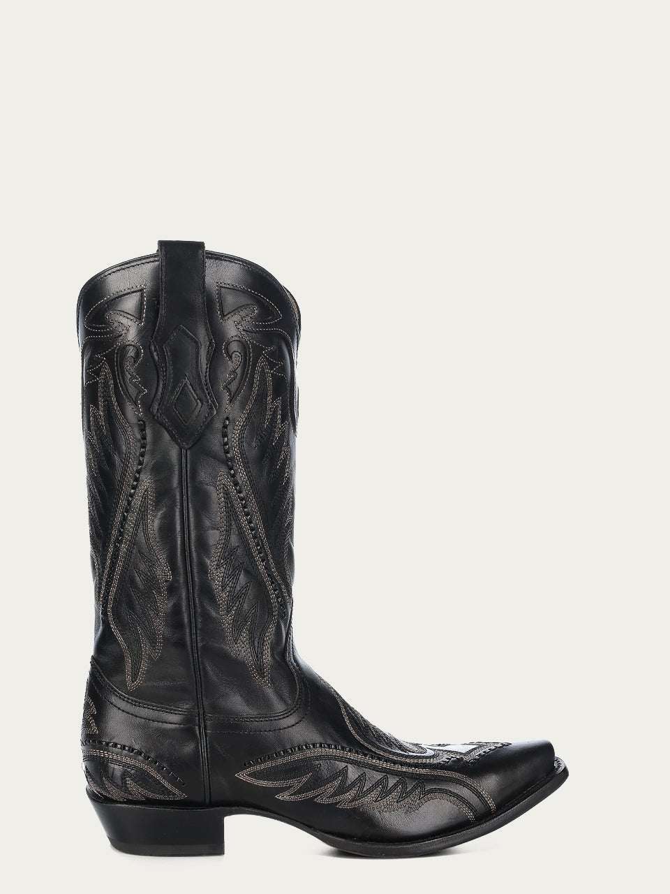 Men's Corral Black Genuine Leather Boots with Embroidery & Woven & Inlay