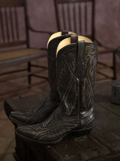 Men's Corral Black Genuine Leather Boots with Embroidery & Woven & Inlay