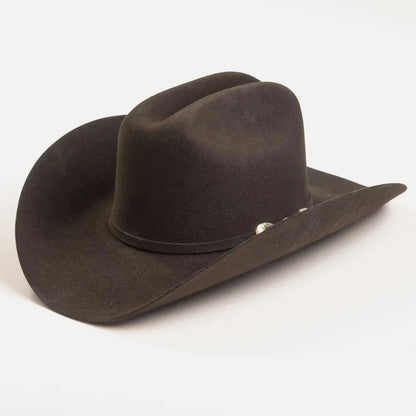 6x Larry Mahan real fur felt cowboy hats in chocolate with leather sweatbands and decorative ruby buckle hatbands