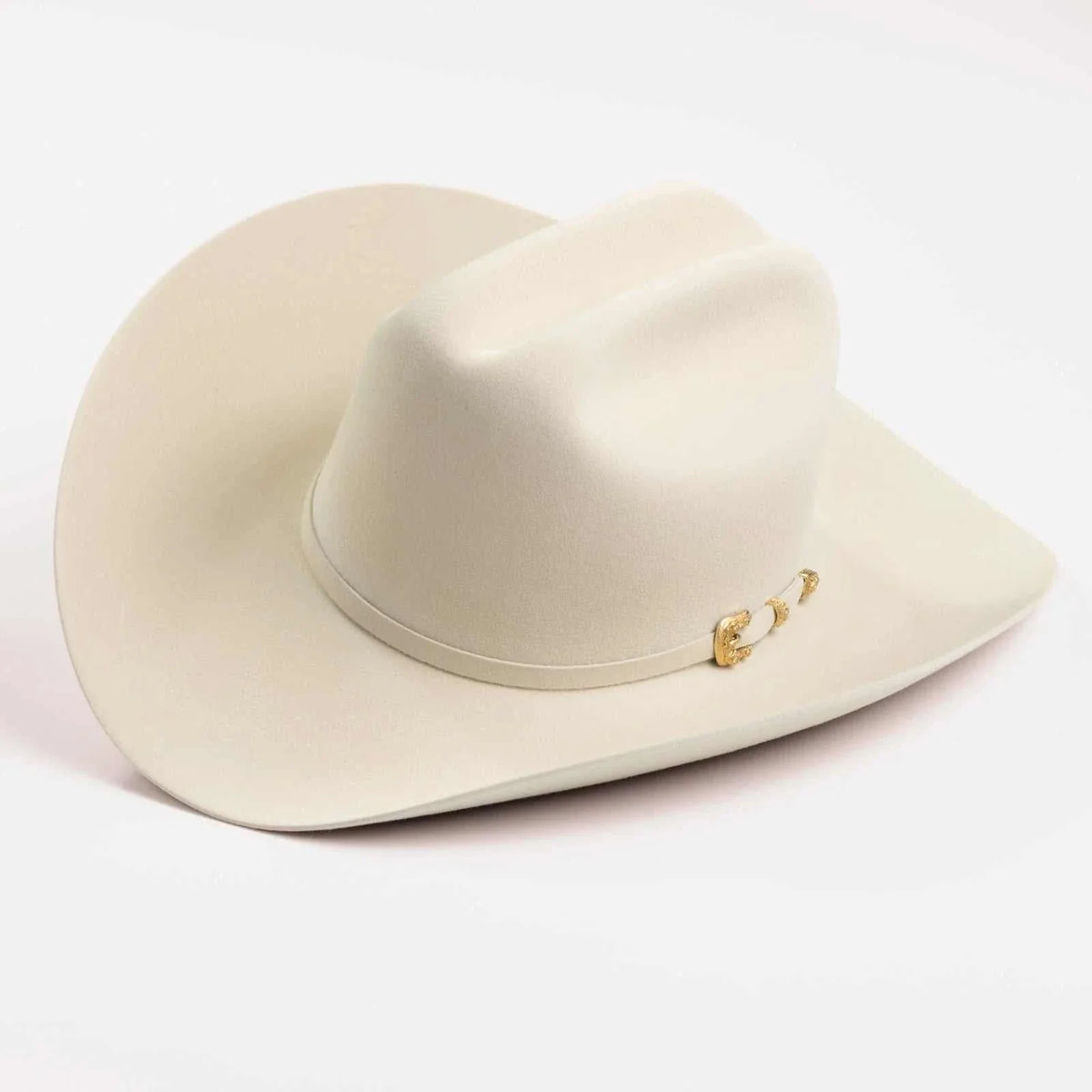 30x Larry Mahan Opulento silver belly fur felt cowboy hat with crystal gold buckle and 4.5-inch crown
