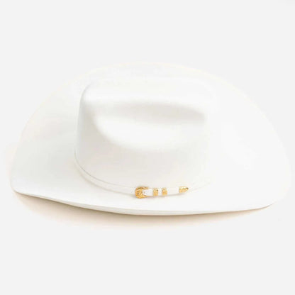 White 6x Larry Mahan real fur felt cowboy hat with leather sweatband and ruby stone buckle set