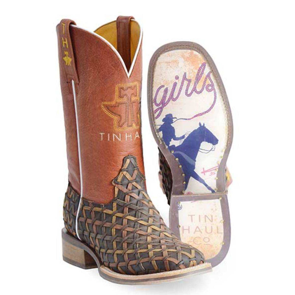 Women's Tin Haul Weaving Time Long Live Cowgirls Sole Boots Handcrafted Brown
