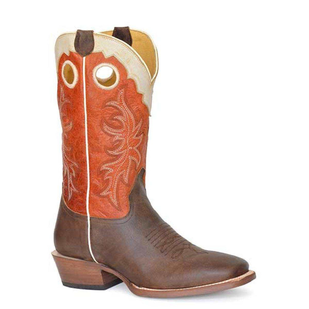 Men's Roper Ride 'Em Cowboy Leather Boots Handcrafted Brown