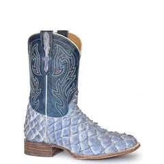 Men's Stetson Predator Pirarucu Boots Handcrafted Burnished Blue