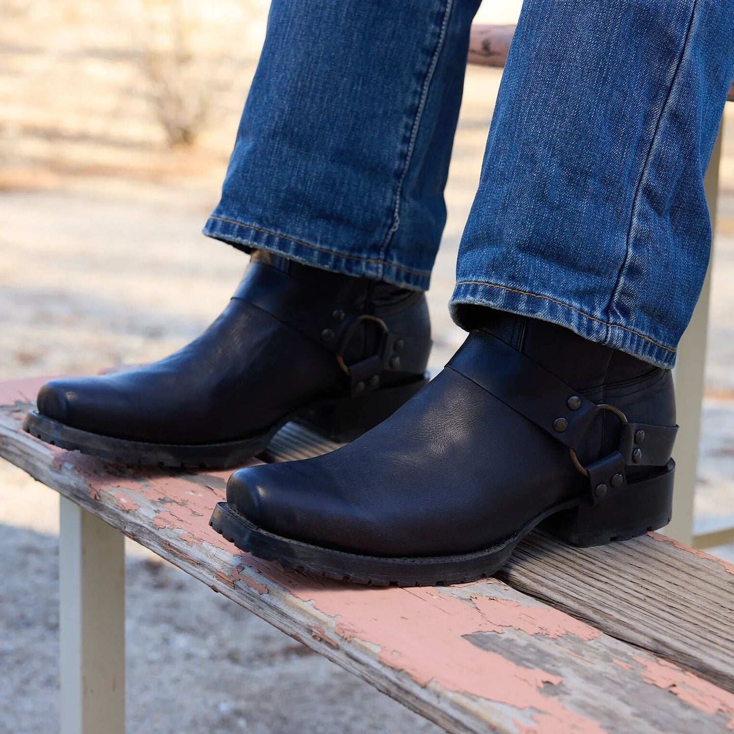 Men's Stetson Hertiage Harness Biker Leather Boots Handcrafted Black