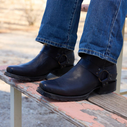 Men's Stetson Hertiage Harness Biker Leather Boots Handcrafted Black
