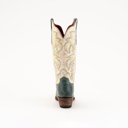 Women's Ferrini Candy Leather Boots Handcrafted Teal - yeehawcowboy