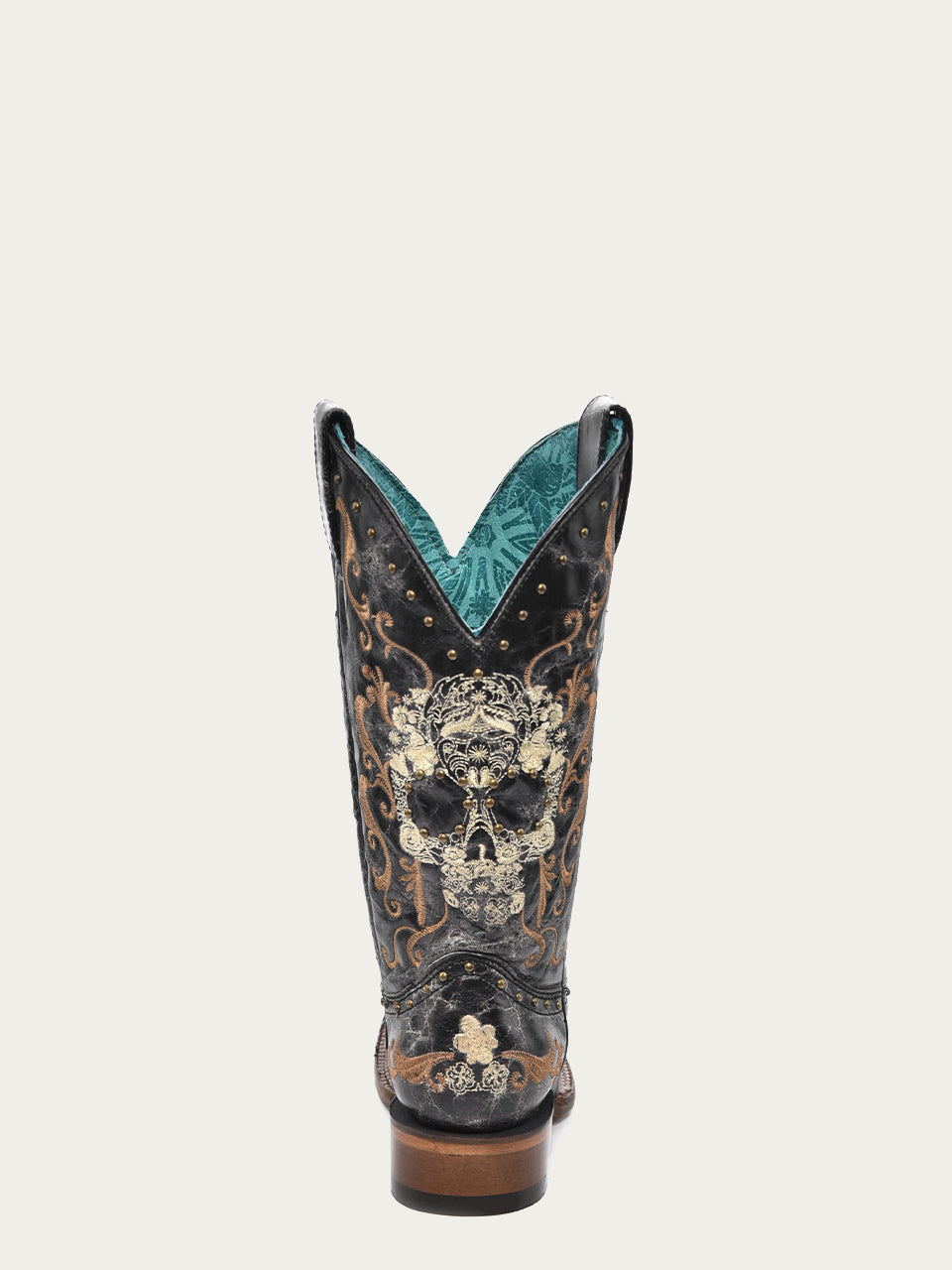 Women's Corral Black Genuine Leather Boots with Floral Skull Embroidery & Studs