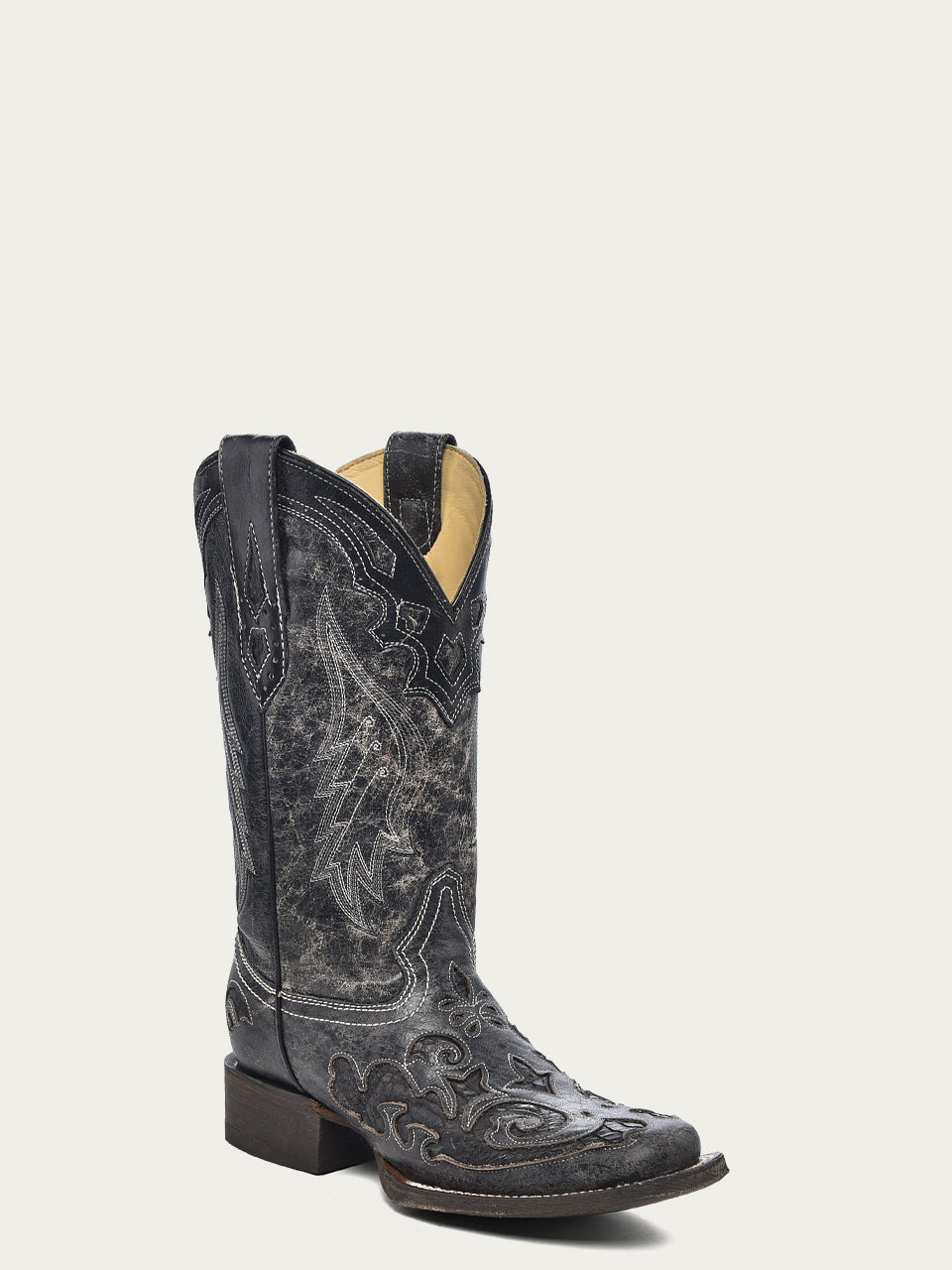 Women's Corral Black Genuine Leather Boots with Embroidery Snake Inlay