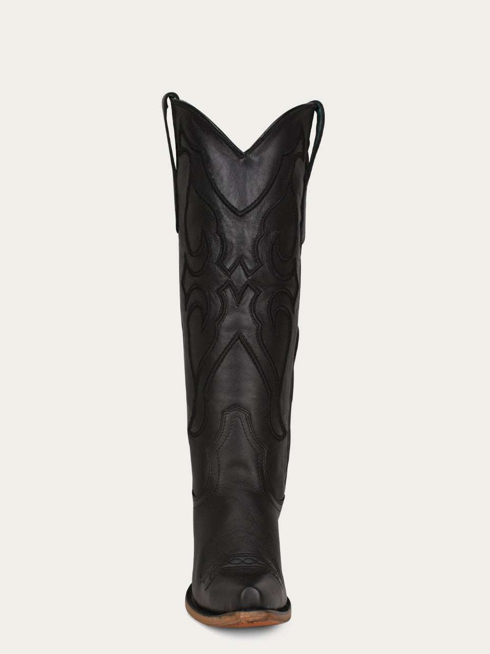 Women's Corral Black Genuine Leather Boots with Tall Top Matching Stitch Pattern & Inlay Pullstraps