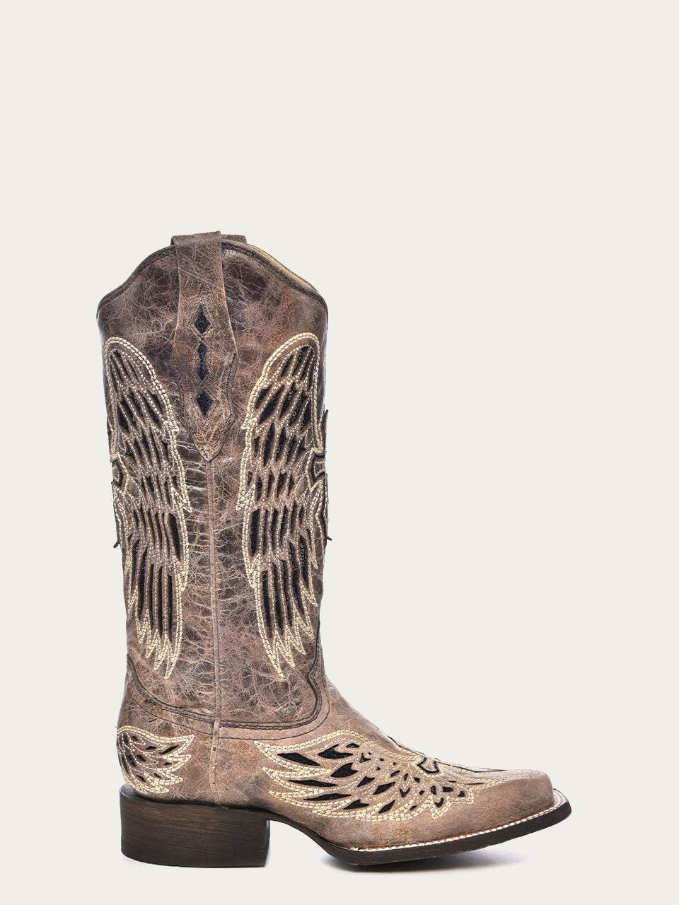 Women's Corral Brown Genuine Leather Boots with Black Wing & Cross Sequence