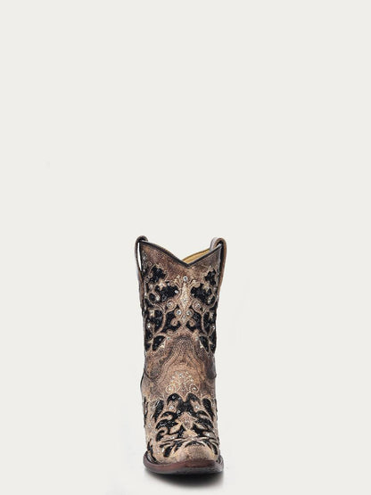 Women's Corral Brown Genuine Leather Boots with Inlay & Embroidery & Studs & Crystals