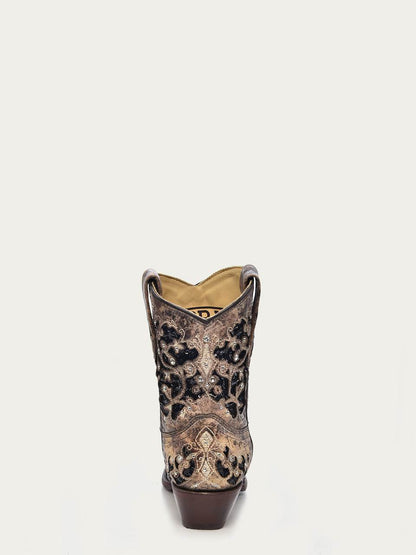 Women's Corral Brown Genuine Leather Boots with Inlay & Embroidery & Studs & Crystals