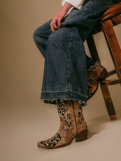 Women's Corral Genuine Leather Boots with Inlay & Flowered Embroidery & Studs & Crystals