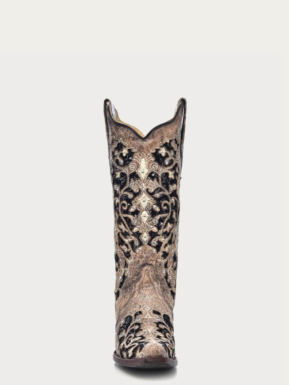 Women's Corral Genuine Leather Boots with Inlay & Flowered Embroidery & Studs & Crystals
