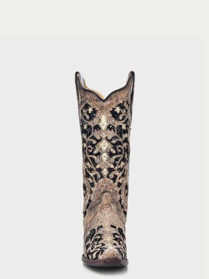 Women's Corral Genuine Leather Boots with Inlay & Flowered Embroidery & Studs & Crystals