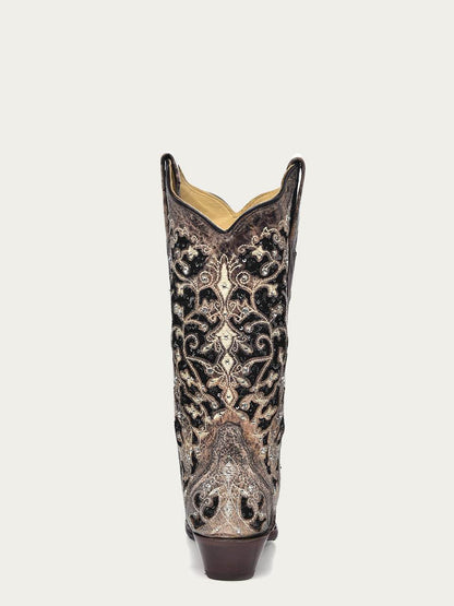 Women's Corral Genuine Leather Boots with Inlay & Flowered Embroidery & Studs & Crystals