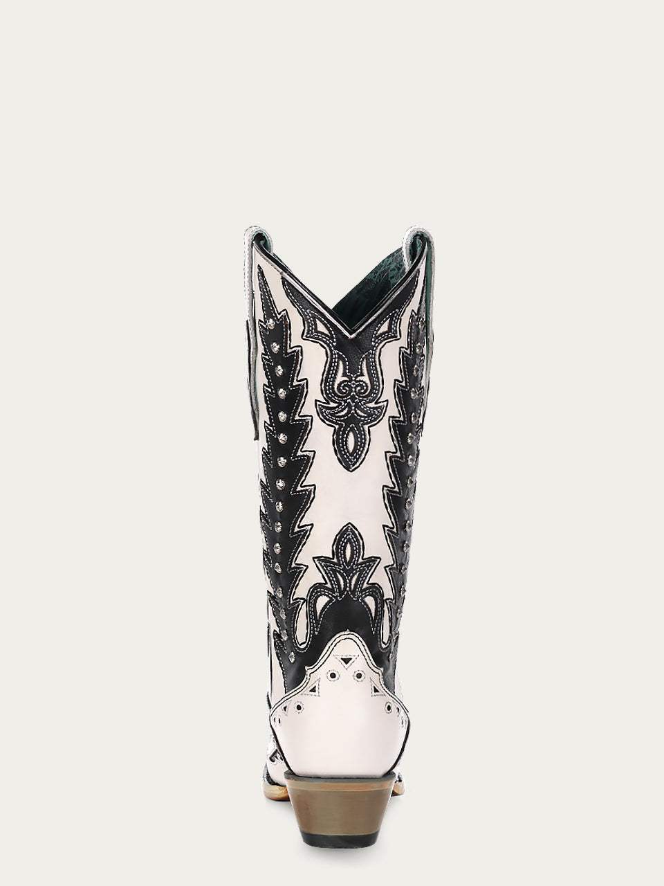 Women's Corral White Genuine Leather Boots with Black Embroidery & Overlay & Studs