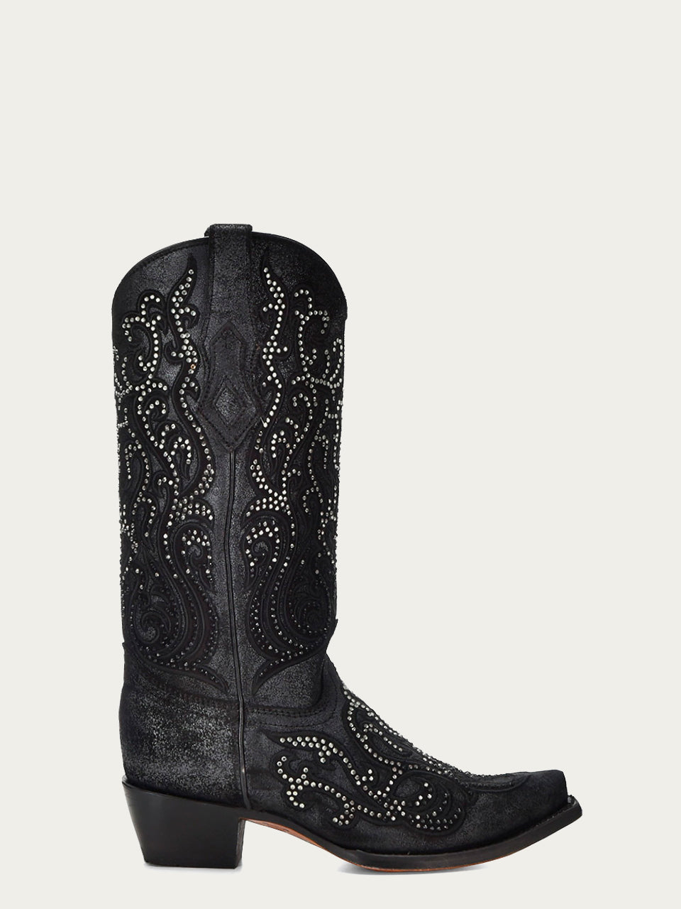 Women's Corral Black Genuine Leather Boots with Embroidery & Crystals