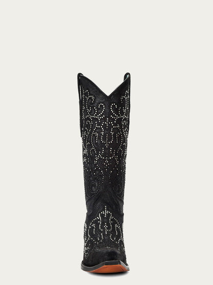 Women's Corral Black Genuine Leather Boots with Embroidery & Crystals