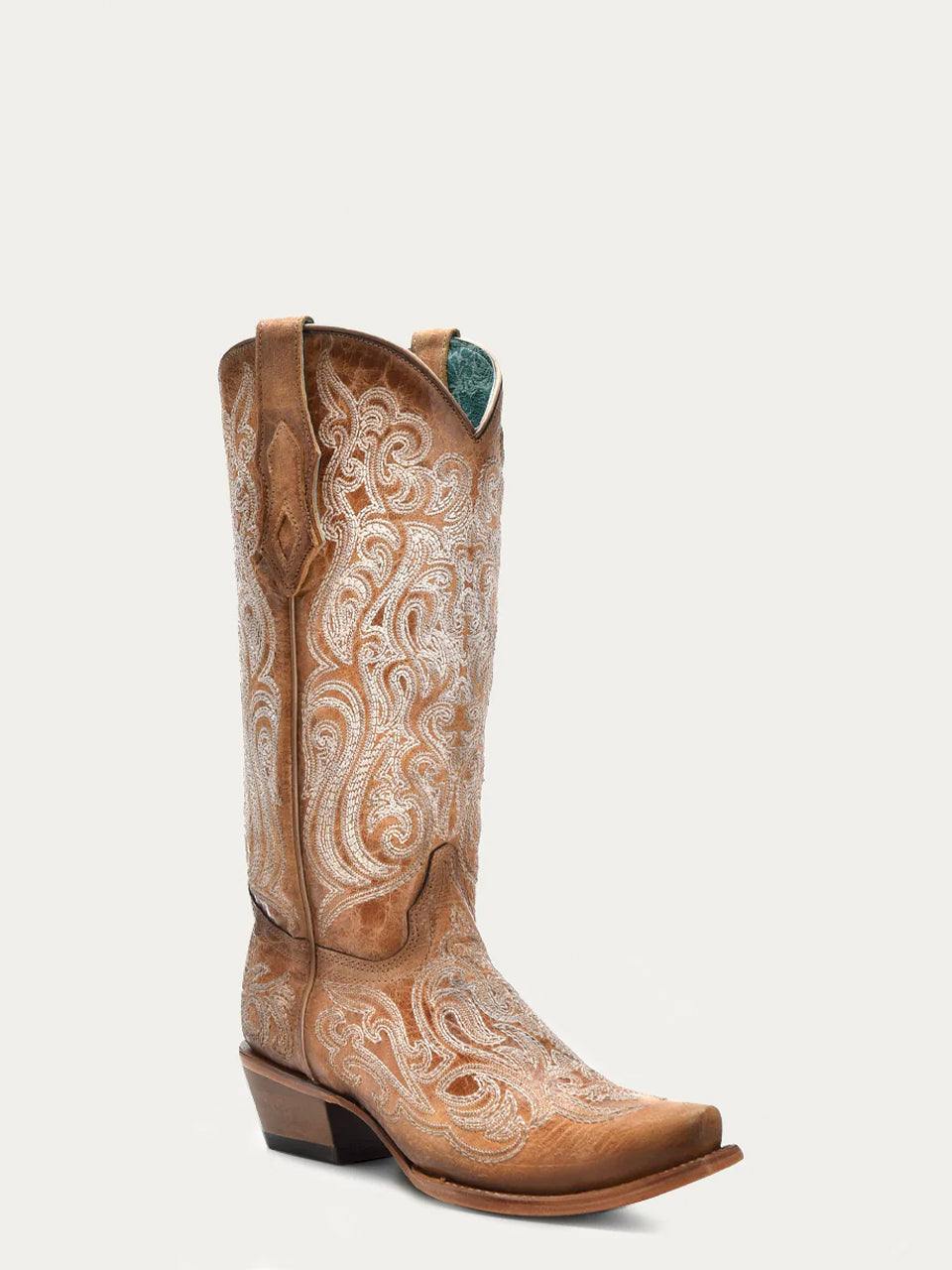 Women's Corral Blue Genuine Leather Boots with Liminiscent Embroidery