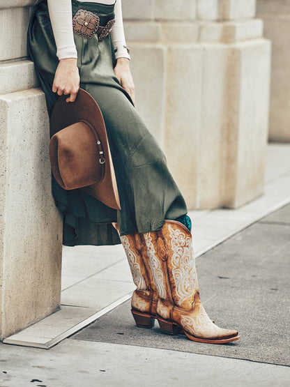 Women's Corral Blue Genuine Leather Boots with Liminiscent Embroidery