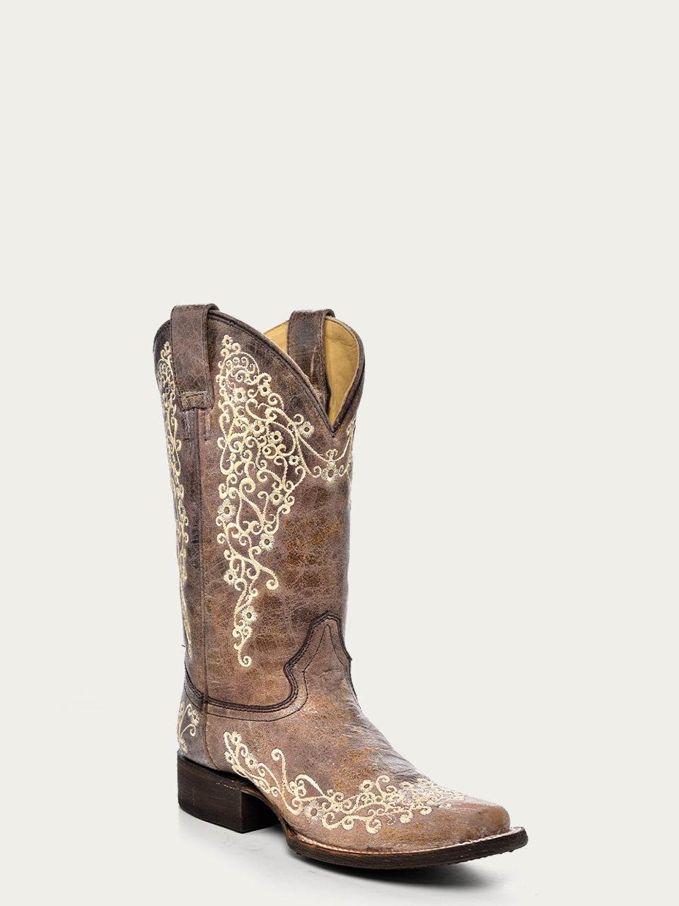 Women's Corral Brown Genuine Leather Boots with Embroidery