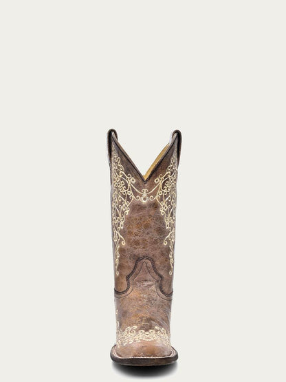 Women's Corral Brown Genuine Leather Boots with Embroidery