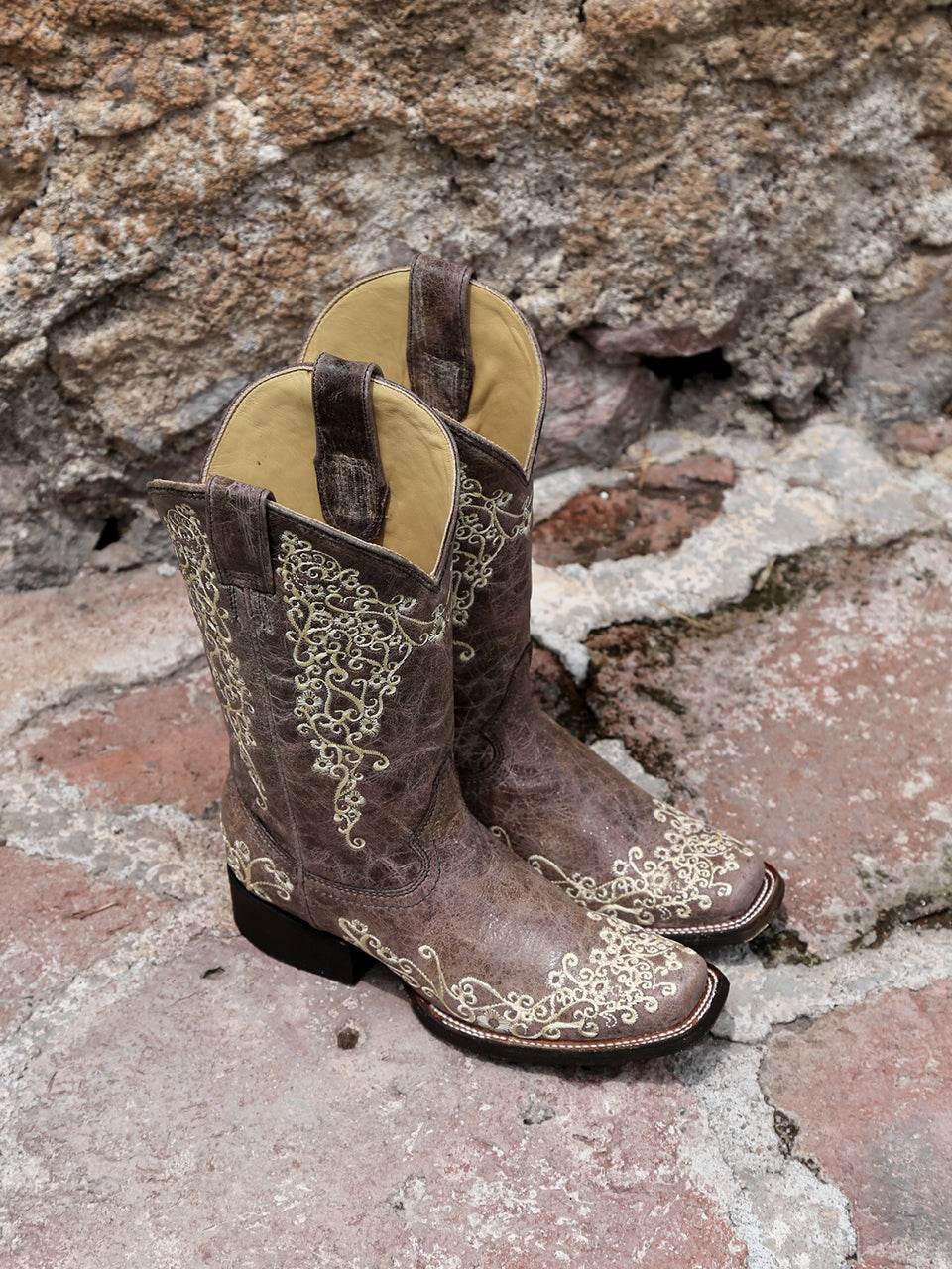 Women's Corral Brown Genuine Leather Boots with Embroidery