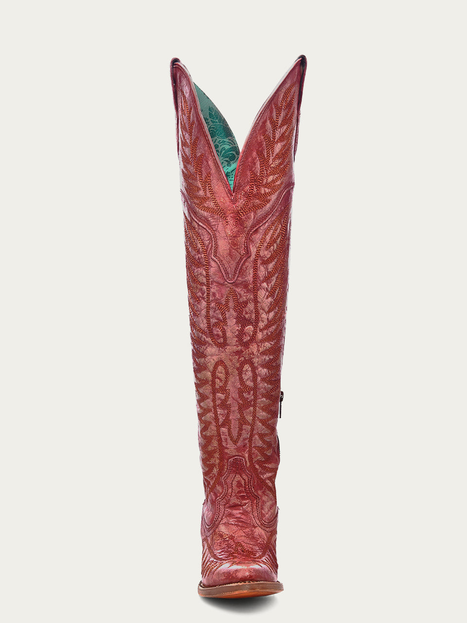 Women's Corral Red Boots with Distressed Embroidery & Tall Top