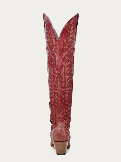 Women's Corral Red Boots with Distressed Embroidery & Tall Top