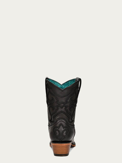 Women's Corral Black Genuine Leather Boots with Embroidery