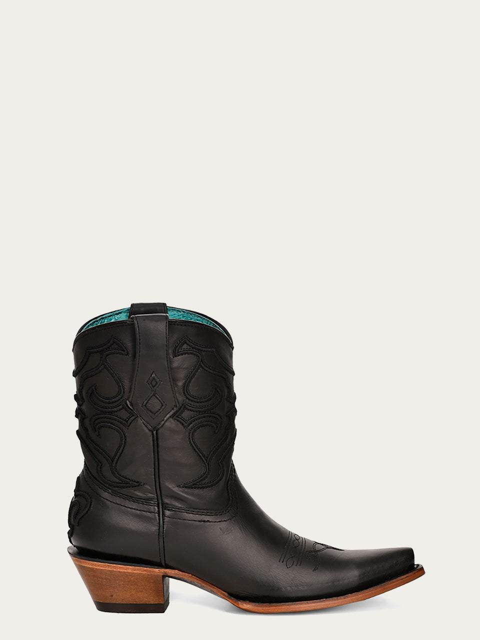 Women's Corral Black Genuine Leather Boots with Embroidery