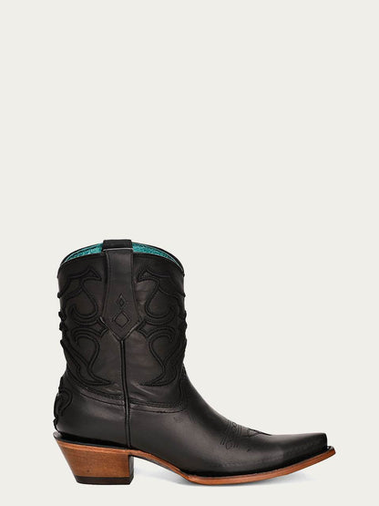 Women's Corral Black Genuine Leather Boots with Embroidery
