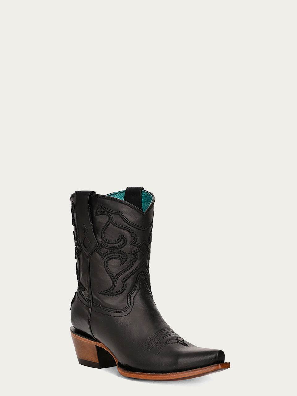 Women's Corral Black Genuine Leather Boots with Embroidery