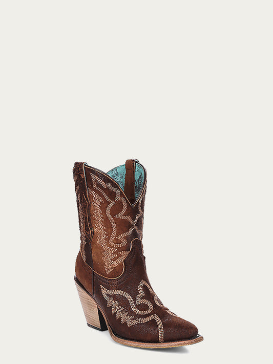 Women's Corral Brown Genuine Leather Boots with Embroidery Ankle Boot