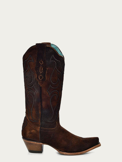 Women's Corral Brown Genuine Lamb Leather Boots with Embroidery