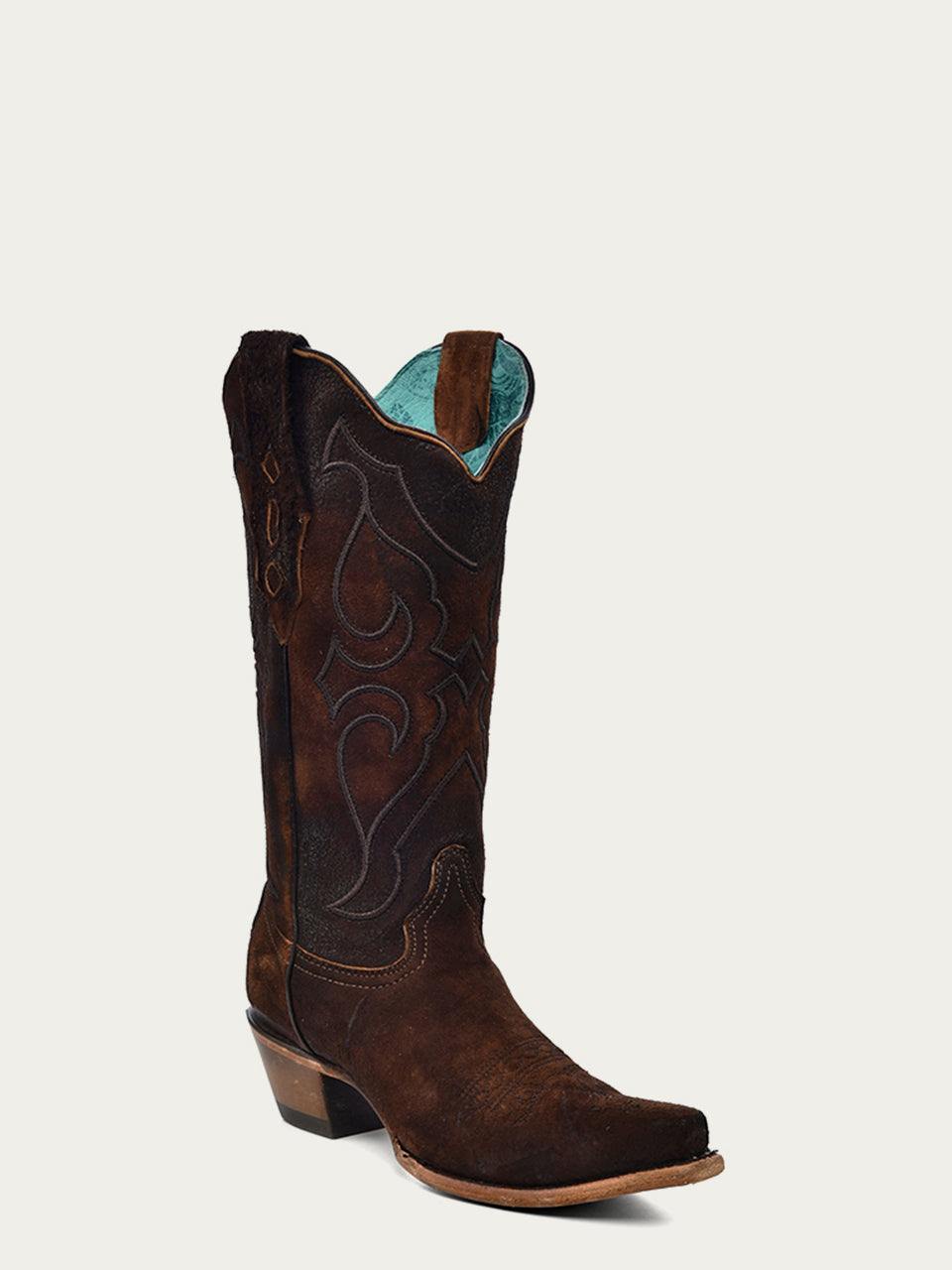 Women's Corral Brown Genuine Lamb Leather Boots with Embroidery