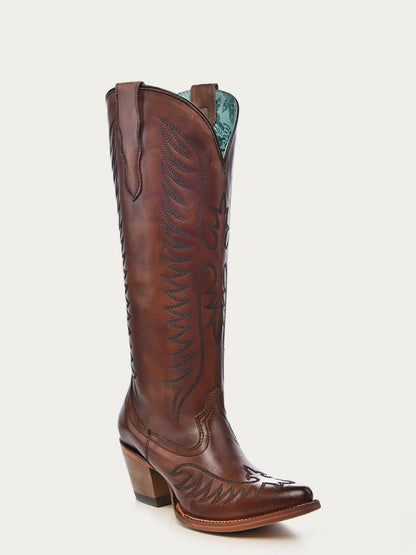 Women's Corral Cognac Genuine Leather Boots with Embroidery