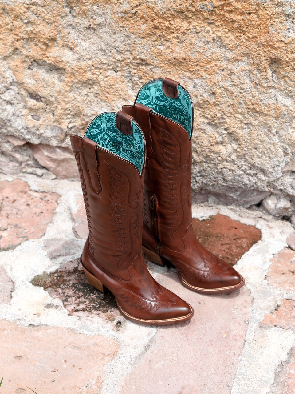 Women's Corral Cognac Genuine Leather Boots with Embroidery