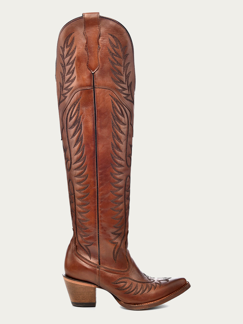 Women's Corral Cognac Genuine Leather Boots with Embroidery Tall Top