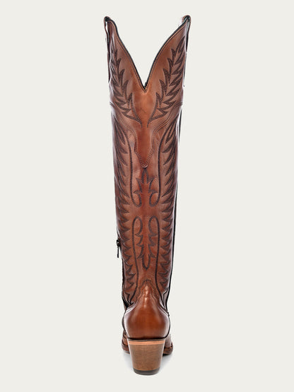 Women's Corral Cognac Genuine Leather Boots with Embroidery Tall Top