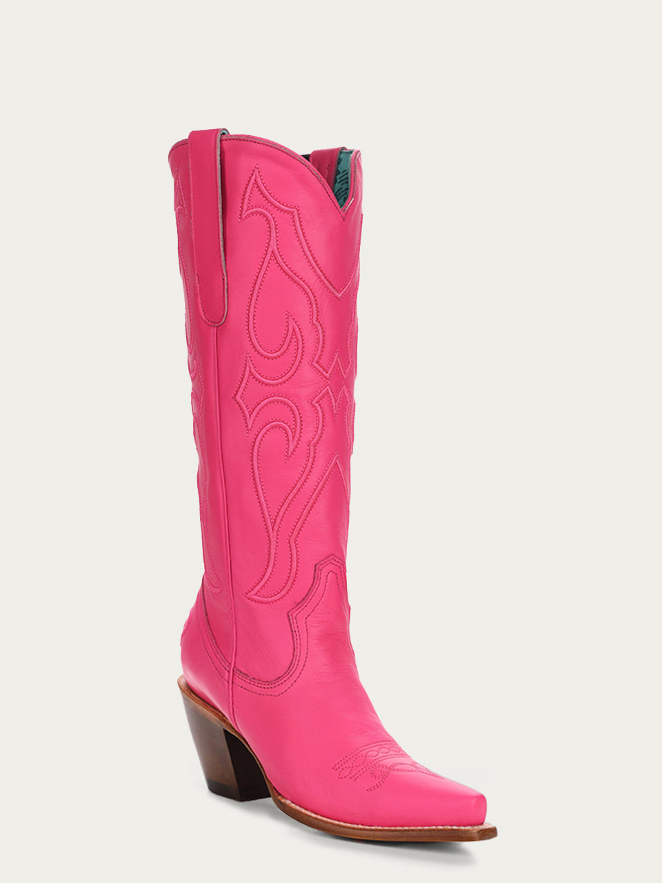Women's Corral Fushia Genuine Leather Boots with Matching Stitch Pattern & Inlay Pullstraps