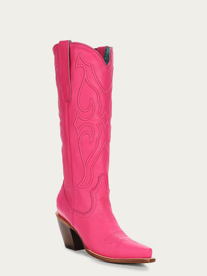 Women's Corral Fushia Genuine Leather Boots with Matching Stitch Pattern & Inlay Pullstraps