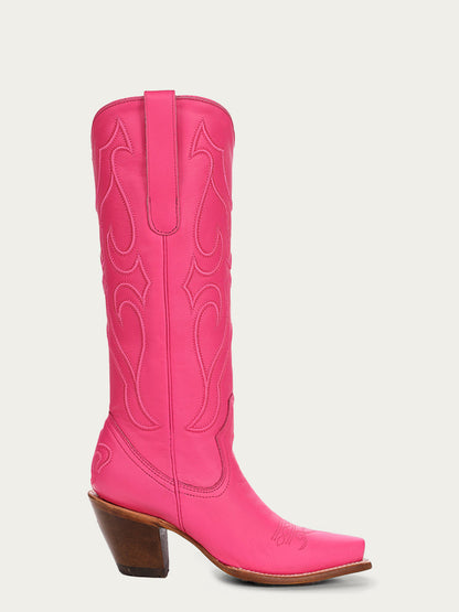 Women's Corral Fushia Genuine Leather Boots with Matching Stitch Pattern & Inlay Pullstraps