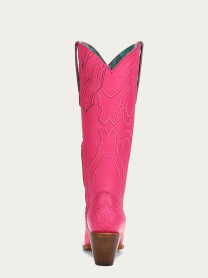Women's Corral Fushia Genuine Leather Boots with Matching Stitch Pattern & Inlay Pullstraps