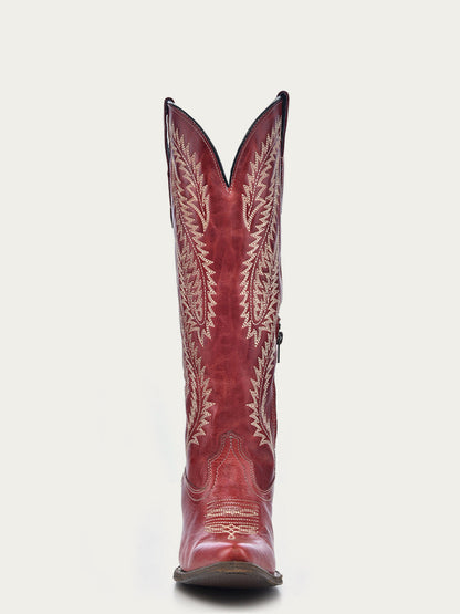 Women's Corral Red Genuine Leather Boots with Embroidery Tall Top