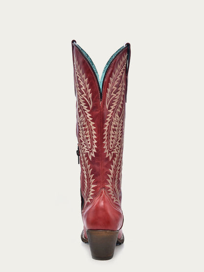Women's Corral Red Genuine Leather Boots with Embroidery Tall Top