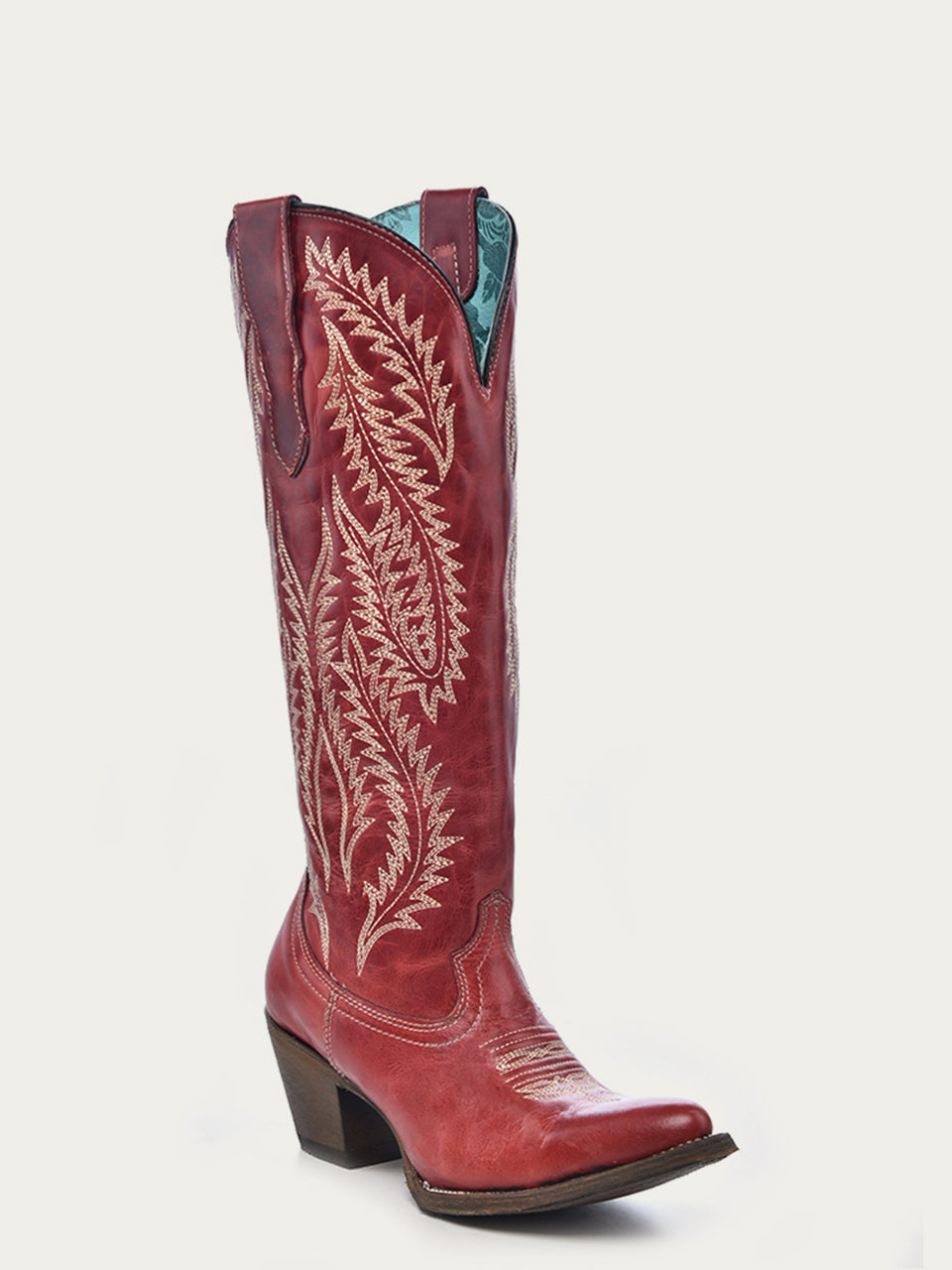 Women's Corral Red Genuine Leather Boots with Embroidery Tall Top