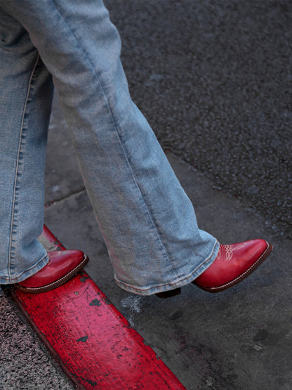 Women's Corral Red Genuine Leather Boots with Embroidery Tall Top